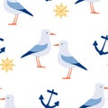 Seamless pattern with seagulls.Marine theme. Vector illustration Royalty Free Stock Photo