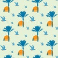 seamless pattern with seagulls, silhouettes of palm trees and surfers Royalty Free Stock Photo
