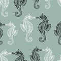 Vector background of the drawn seahorses