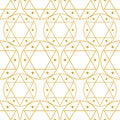 Seamless pattern with Seal of Solomon. Six-pointed star icon. Hexagram sign. Symbol of Judaism in gold color on white background