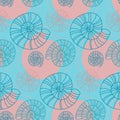 Seamless pattern seashell blue pink color. Design for fabric, textile, wrapping paper