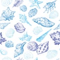 Seamless pattern with seashells