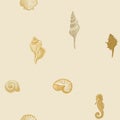 Seamless pattern with seashells of various shapes