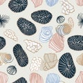 Seamless pattern with seashells. Vector background. Royalty Free Stock Photo