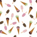 Seamless pattern of the season with ice cream. Infinite texture for summer design with ice cream
