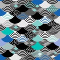 Seamless pattern seigaiha scales simple Nature background with japanese wave circle Black gray white blue green colors. trend Royalty Free Stock Photo