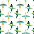 Seamless pattern with serfing men with serf.