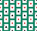Seamless pattern with set of 4 aces of playing cards of different suits. Diamonds, Hearts, Clubs, Spades. Ornament for decoration