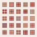 Seamless pattern set. Check plaid fabric texture. Flat design background red, blue, gold color. Template for wrapping paper, gift Royalty Free Stock Photo