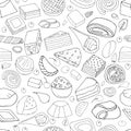 Seamless pattern from set of desserts. Royalty Free Stock Photo