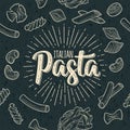 Seamless pattern set with different types of pasta. Vector vintage engraving Royalty Free Stock Photo