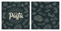 Seamless pattern set with different types of pasta. Vector vintage engraving Royalty Free Stock Photo