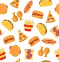 Seamless Pattern with Set Fast Food Flat Icons Royalty Free Stock Photo