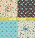 Seamless pattern set.Flowers, branches, berries.Retro style Royalty Free Stock Photo