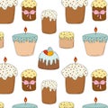 Seamless pattern with Set hand drawn easter cake.