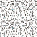 Seamless pattern. set of hand drawn vintage keys Royalty Free Stock Photo