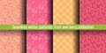 Seamless pattern set. Juicy fruit and berry collection. Cherry, pomegranate, orange, watermelon. Hand drawn color vector sketch