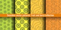 Seamless pattern set. Juicy fruit collection. Kiwi, lemon, banana, pear. Hand drawn color vector sketch background. Colorful Royalty Free Stock Photo