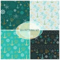 Seamless pattern set with sea themed accessory . Royalty Free Stock Photo