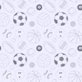 Seamless pattern with set of sport balls. Hand drawn vector sketch. Gray sport items for background. Pattern included Royalty Free Stock Photo