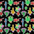 Seamless pattern with Set of stickers Cartoon mascot character. Medical cannabis