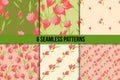 Seamless pattern set with tulips Royalty Free Stock Photo