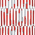 Seamless pattern of set of various drawn pens and pencils Royalty Free Stock Photo