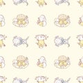 Seamless pattern of set various Easter pictures with chickens and rabbits Royalty Free Stock Photo
