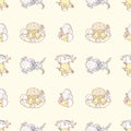 Seamless pattern of set various Easter pictures with chickens and rabbits