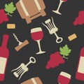 Seamless pattern set wine icon. Bottle, glass of wine, cork