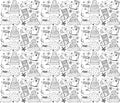 Seamless pattern set of winter warm clothes. Mittens, socks, hat, gaiters, shoes. Black and white, monochrome decor line. Scrawl.