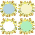 Seamless pattern set of wreaths of daffodils with middles of different colors