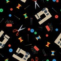 Seamless Pattern with sewing equipment on black