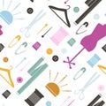 Seamless pattern with sewing items. Vector Illustration Royalty Free Stock Photo