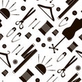 Seamless pattern with sewing items. Vector Illustration Royalty Free Stock Photo