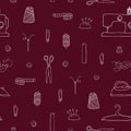 Seamless pattern with sewing items. White outline drawing Royalty Free Stock Photo