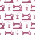 Seamless pattern, sewing machines and spools of threads on a white background. Print, vector Royalty Free Stock Photo
