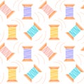 Seamless pattern, sewing spools of thread and stitches on a white background. Print, textile Royalty Free Stock Photo