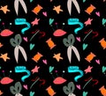 Seamless pattern with sewing theme. Beautiful fashion pattern with scissors, pins and tape line.