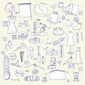 Seamless hand drawn pattern with sewing things Royalty Free Stock Photo