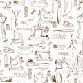 Seamless pattern, sewing tools