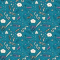 Seamless pattern with sewing tools. Vector illustration