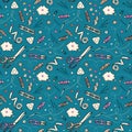 Seamless pattern with sewing tools. Vector  illustration Royalty Free Stock Photo