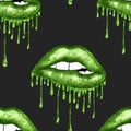 SEAMLESS PATTERN - DRIPPING METALLIC LIPS ON SOLID COLOR BACKGROUND