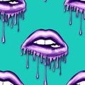 SEAMLESS PATTERN - DRIPPING METALLIC LIPS ON SOLID COLOR BACKGROUND