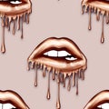 SEAMLESS PATTERN - DRIPPING METALLIC LIPS ON SOLID COLOR BACKGROUND