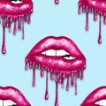 SEAMLESS PATTERN - DRIPPING METALLIC LIPS ON SOLID COLOR BACKGROUND