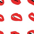 Seamless pattern with Sexy Female Lips with Matt Red Lipstick. Flat Style Vector Fashion Illustration Woman Mouth Background.