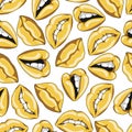 Seamless pattern with golden lips.