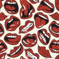 Seamless pattern, sexy woman lips and mouths